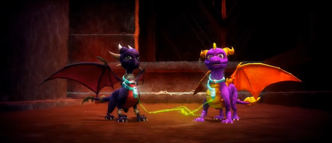 The Snake Chains shortly after being materiallized back on Spyro and Cynder's necks