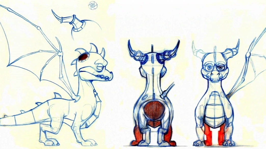 Concept art study of Spyro's anatomy