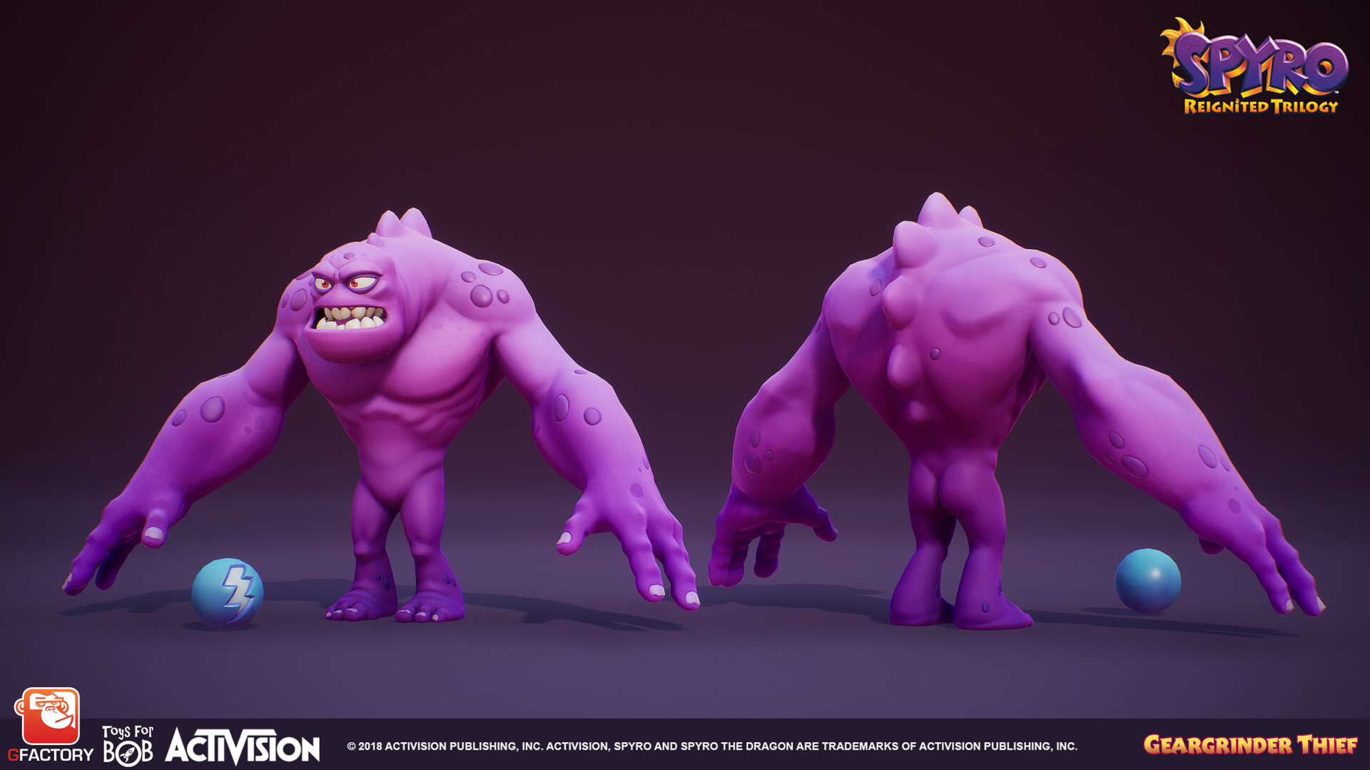Spyro Reignited Trilogy concept art of a Gear Grinder thief and a lightning stone