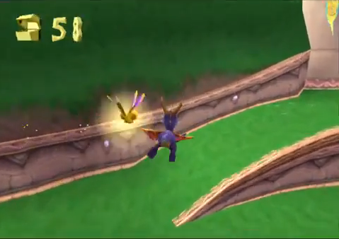 Spyro performing a glide in the original release of Spyro the Dragon
