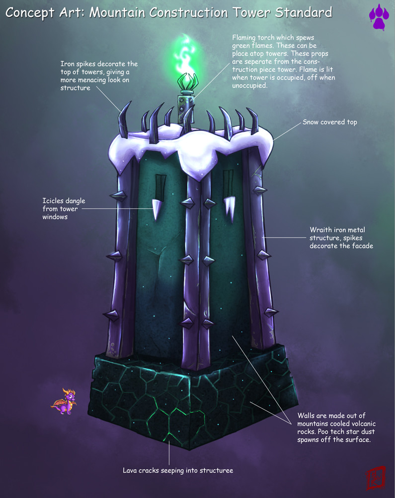Concept art of a Mountain of Malefor tower by Roderick Wong