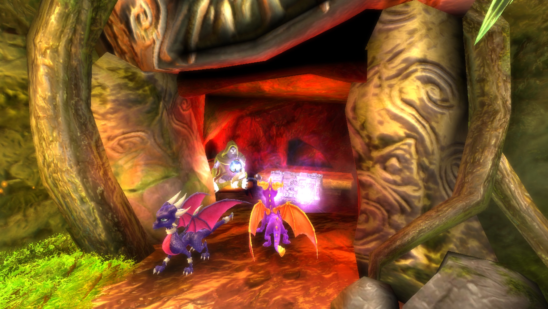 The Hermit inside his camp with the Armor chest beside him