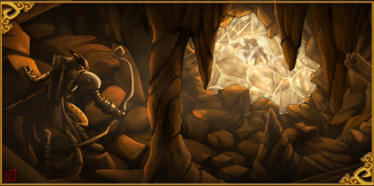 Cutscene artwork of Hunter finding the Time Crystal by Ronald Marc