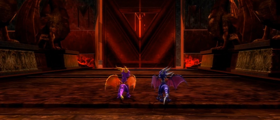 Spyro and Cynder at the entrance to Malefor's Lair