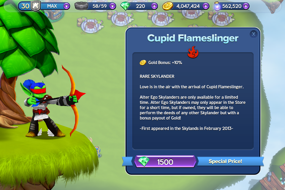 Cupid Flameslinger in-game of Skylanders: Lost Islands