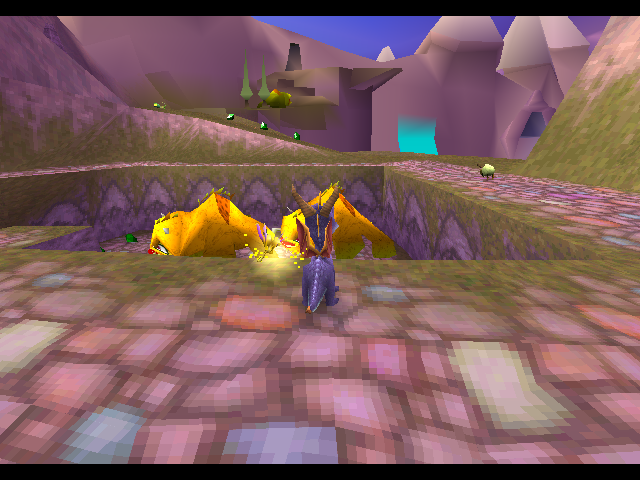 Spyro looking at two Beasts below