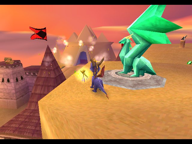 Spyro standing next to Marco's Dragon Statue