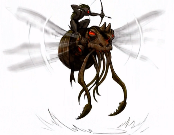 Early concept art of a Wyvern and scrapped Bowman Orc rider