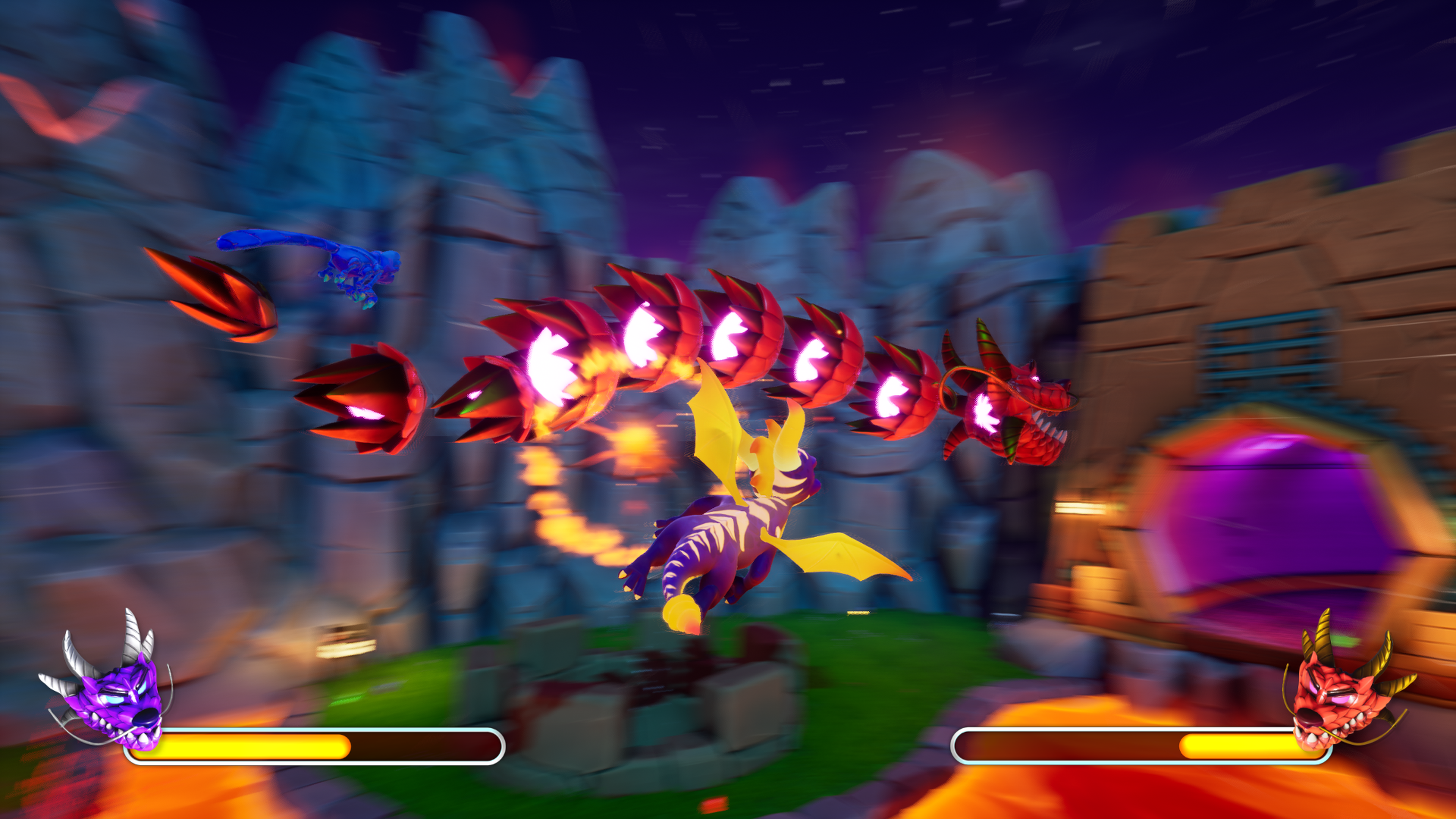 Spyro fighting the red Twin Dragon in the Spyro Reignited Trilogy remake of Spyro: Year of the Dragon