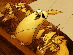 Scratch announcing to his 'Ape' audience of Spyro's next opponent in the Nintendo DS version of The Eternal Night.
