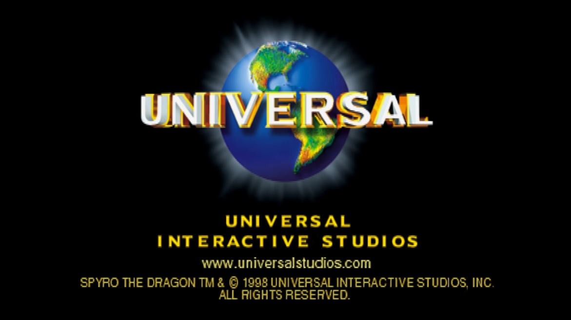 The Universal Interacive Studios 1998 copyright as seen in the startup sequence for Spyro the Dragon