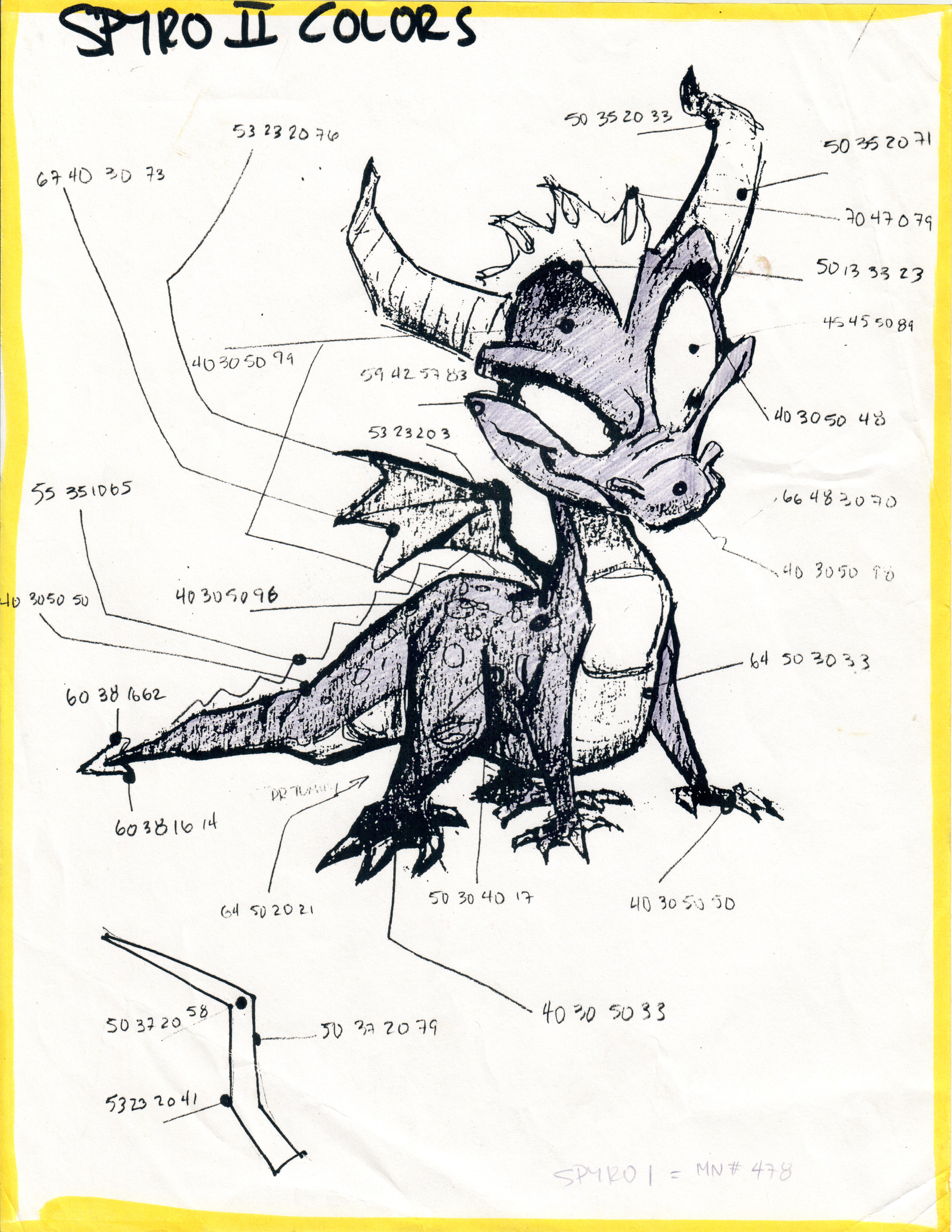 A color diagram used for Zembillas's art during the development of Spyro 2: Ripto's Rage!