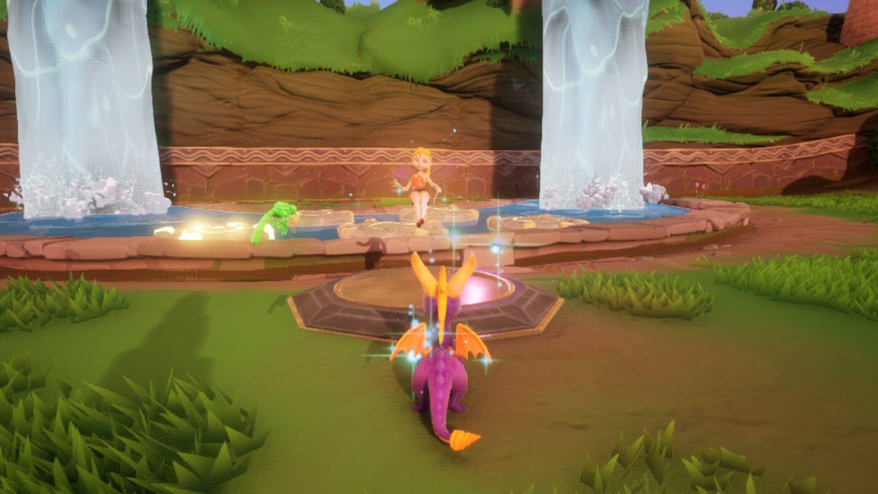 Spyro in front of the two waterfalls