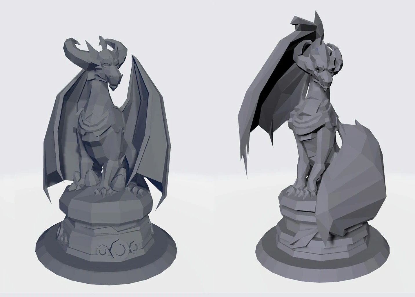 The statues of Malefor at the Dragon Temple (left) and the Well of Souls (right). Malefor's Well of Souls statue has a different appearance compared to his statue at the Dragon Temple before his fall to darkness.