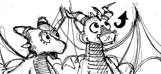 Spyro and Cynder in a storyboard piece for the first chapter